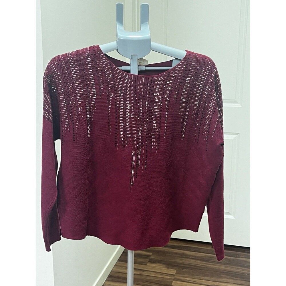 EMBER Embellished Sweater Dolman Sleeve Round Neck Women’s Size M Deep Burgundy